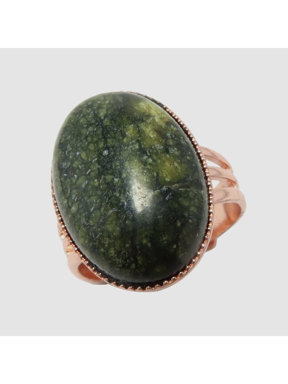 Serpentine Ring Green Snake Stone Oval Copper Adjustable Size 4 to 10 Boho Jewel